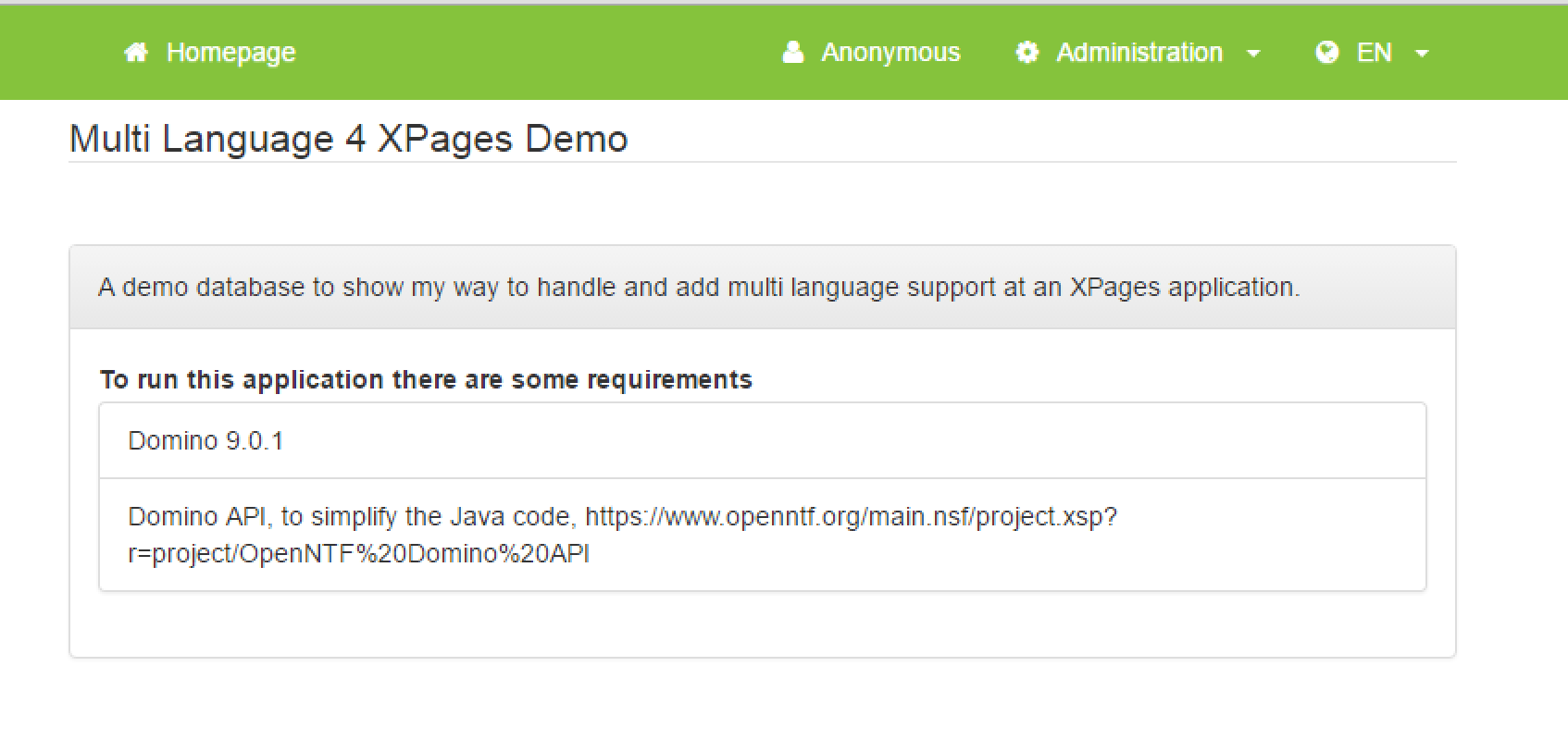 Multi language 4 Xpages demo